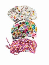 Lot Of 3 Blue Sky Floral Print Scrub Caps Medical Hats 100 Cotton Made In USA