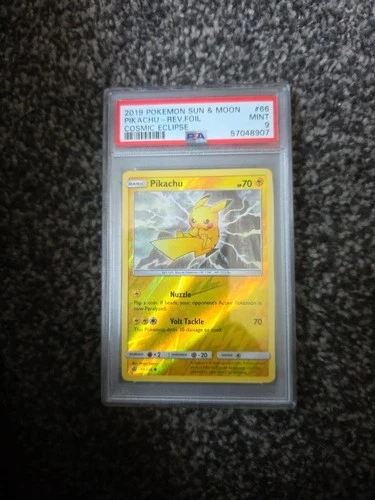 2019 POKEMON SUN & MOON COSMIC ECLIPSE #66 PIKACHU-REVERSE FOIL PSA 9
