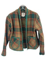 Handstitched Green Plaid Barn Jacket Wool Out...