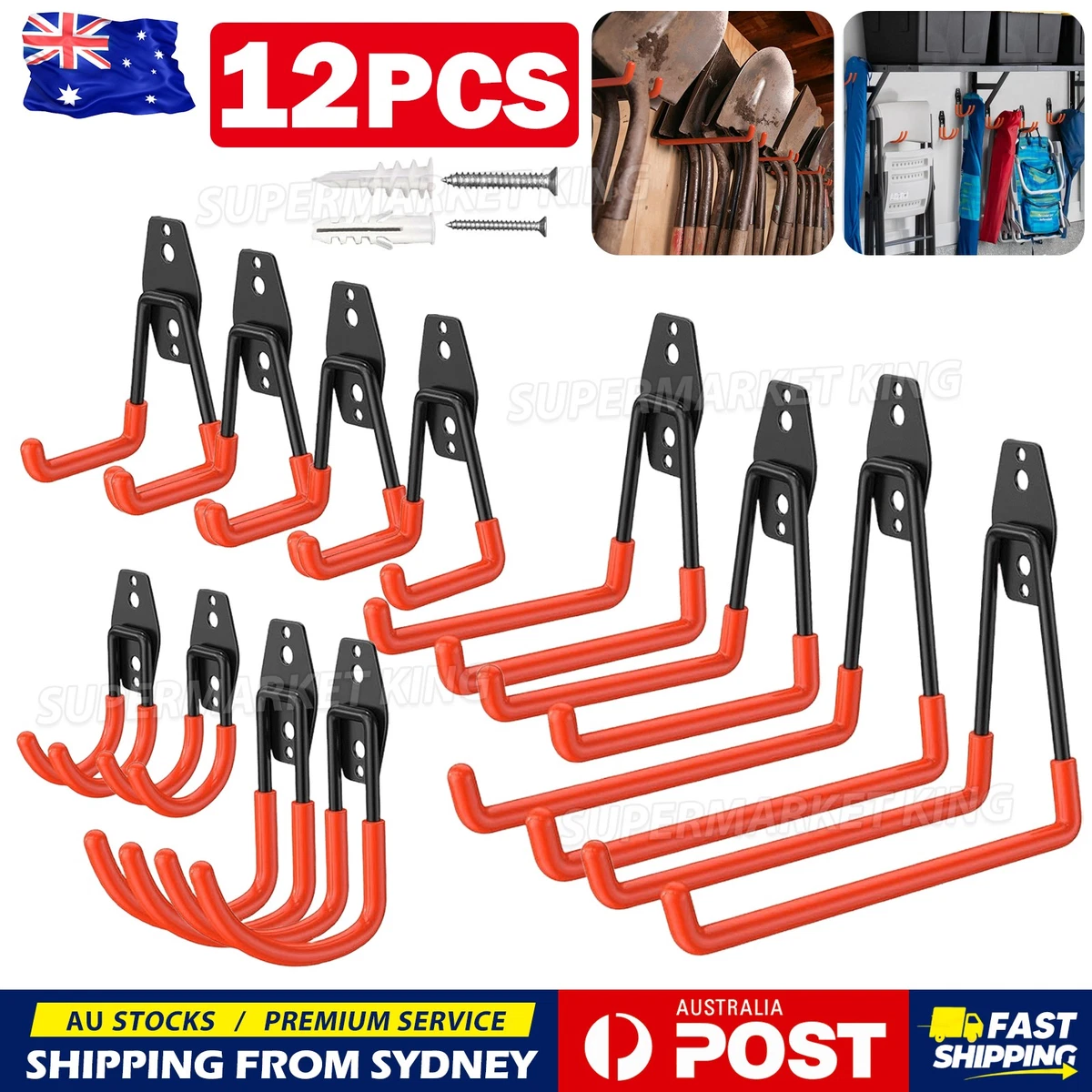 12 Packs Garage Storage Hooks Wall Mount Workshop Organizer Heavy Duty Steel