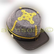 Civil War Confederate Grey Majors leather peak kepi with Green Band-ALL SIZES