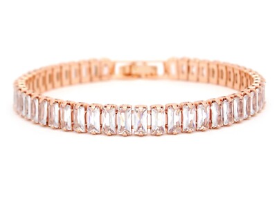 Tennisarmband rosévergoldet weiß Baguette Edelstein mit Schmuckkästchen