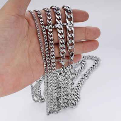 18-36'' MENS Stainless Steel 3/5/7/9/11mm Silver Tone Cuban Curb Chain Necklaces