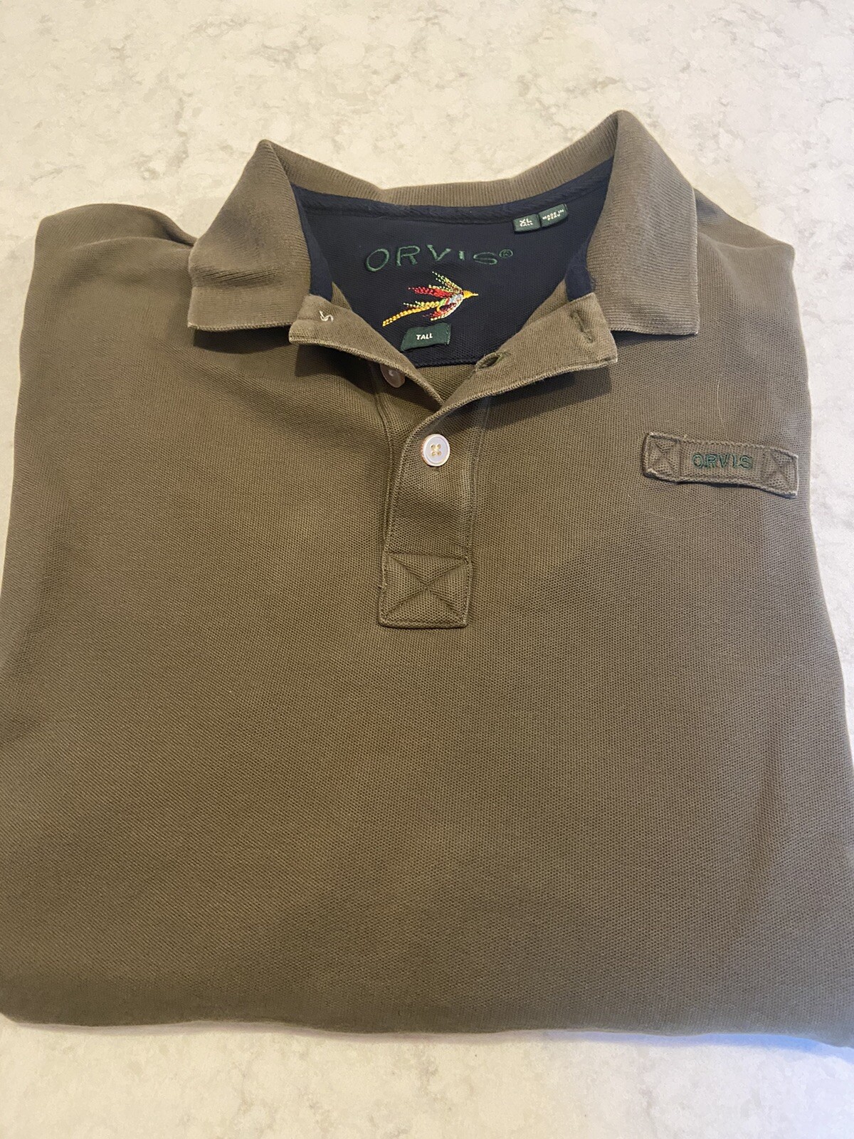 Orvis Long Sleeve Rugby Polo Shirt Men's Large Tall Olive Logo eBay