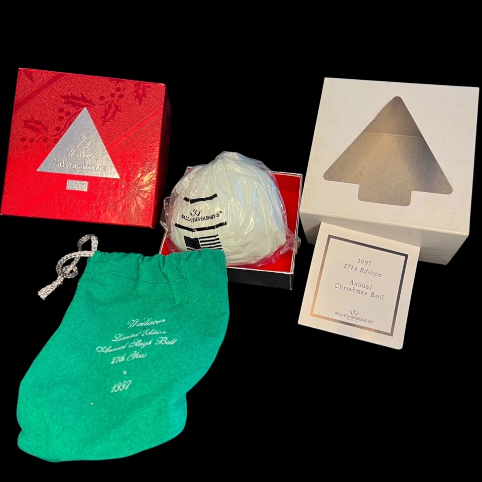 Campana de trineo Wallace Silversmith Santas 1997 adorno de Navidad nuevo sellado Foto 3 de 4