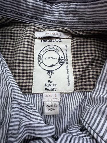 DieSel-co Mens White with GrayStripes Button Down Dress Shirt Size L Gingham - Picture 6 of 15