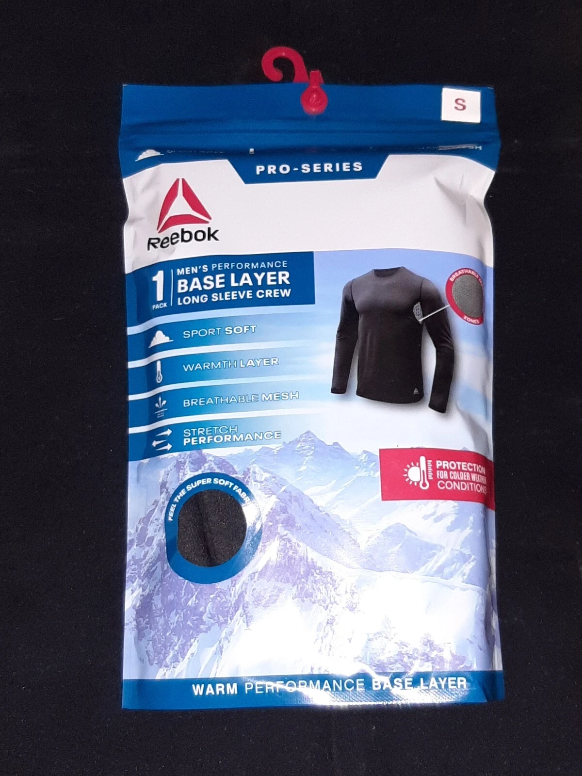 Reebok Men's Pro Series Base Layer Crew Shirt Black Size S (34-36) Long Sleeve