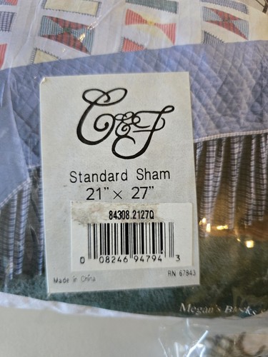 C&F HOME 21x27" Standard Quilted PILLOW SHAMS Blue/Yellow Patchwork NEW Set 2 - Picture 2 of 6