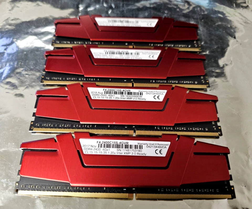16GB (4x4GB) G.SKILL RIP JAWS  V F4-2400C 15S-4GVR DDR4-2400 4Gx1 Desktop Memory - Image 3 of 4