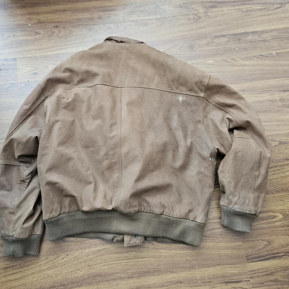 Chaqueta de bombardero de cuero marrón envejecido Charles Klein para hombre talla XL? Corea Foto 2 de 4