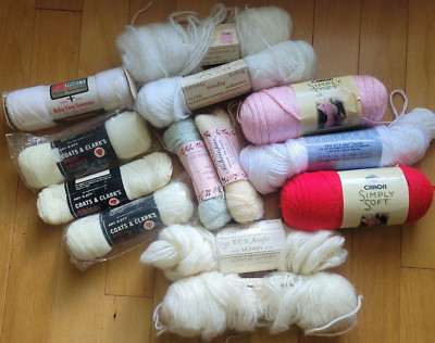 13 Skeins Mixed Simply Soft Baby Supreme Mohairspun Virgin Wool Aryllic Yarn Vtg