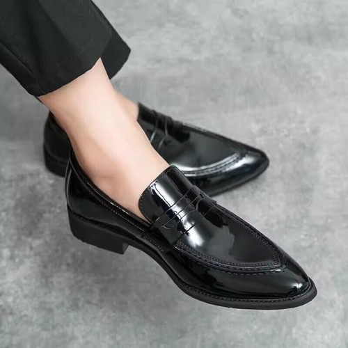 Men's Dress Leather Formal Shoes Slip on Boy Loafers Flats Pointed Toe Plus Size - Picture 19 of 22