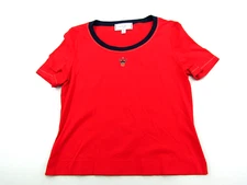 VINTAGE St. John Sport By Marie Gray Size P Red Short Sleeve Crown Logo Studded 