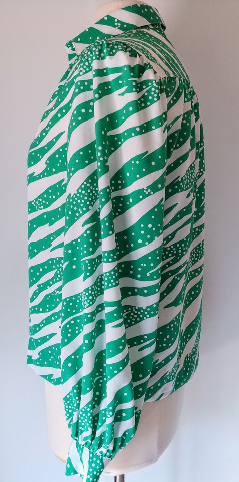 Vintage Hooper Associates Green White Career Blouse Top Size 10 ...