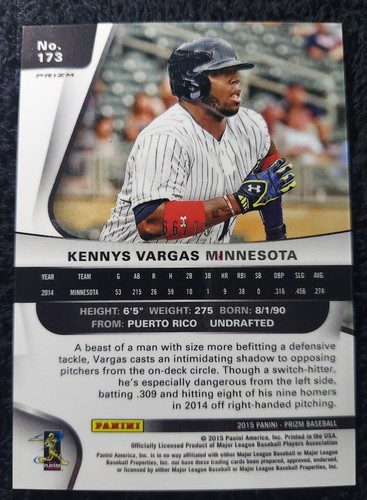 2015 Kennys Vargas, Panini Prizm, Blue Prizm, Numbered 66/75 Twins NM-MT - Picture 2 of 3