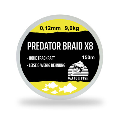 Major Fish Predator Braid 8-fach geflochtene Angelschnur Lemon 150 Meter (0,10/m