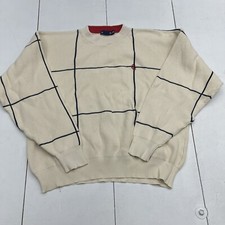 Vintage Nautica Ivory Navy Blue Knit Sweater Mens Size XL