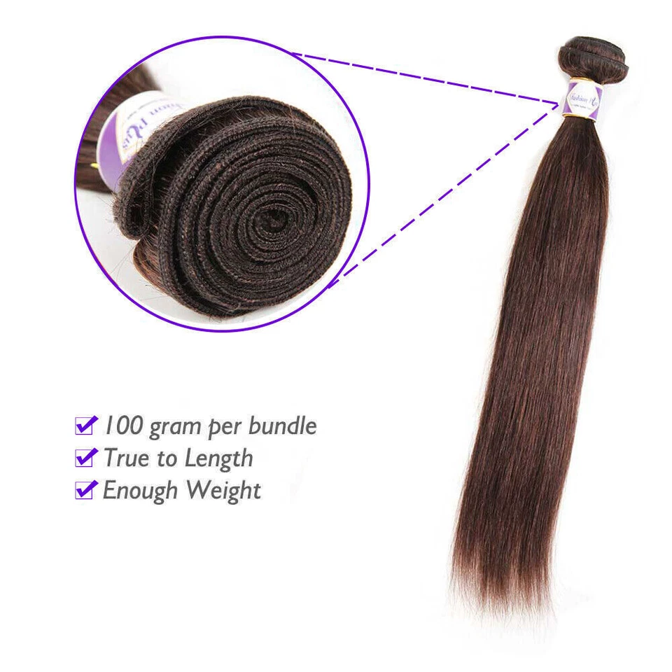Paquetes de extensiones de cabello humano marrón oscuro trama recta cabello virgen Remy 1/3/4 un. Foto 4 de 4