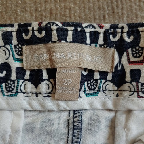 Banana Republic Elephant Design Shorts Womens Size 2 Petite Blue White Stretch - Picture 2 of 5
