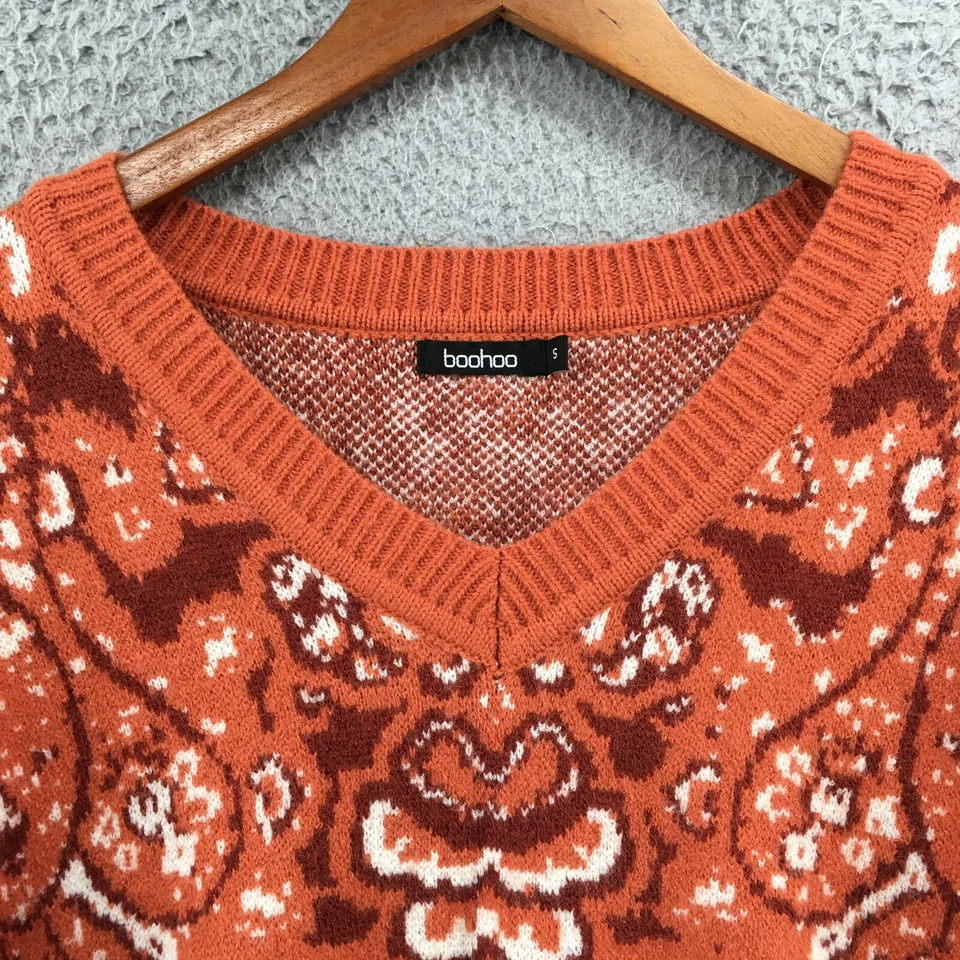Suéter Pullover Boohoo Kimono Mujer Pequeño Naranja Cuello en V Manga Larga Tejido Foto 3 de 4