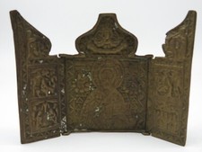Antica icona russa da viaggio bronzo. Altezza 10,5 cm. Rara.