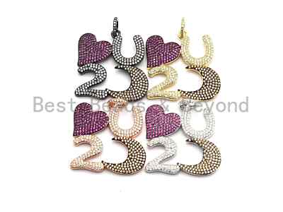 CZ Fuchsia Micro Pave LOVE U To the moon Pendant, CZ Pave love