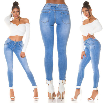 Jeans Damen Highwaist Jeans Jeanshose mit Schleifendetails Milax-Fashion