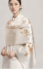 100 Satin Silk Scarf Women neckerchief Shawl Wrap Floral beige yellow pink MQ80