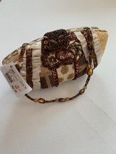 Image of NWT Vintage Style Hard Case Clutch Baguette Flat Bottom Jacquard Cloth & Beading