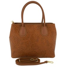 Fioretta Italian Flower Embossed Leather Top Handle Tote Shoulder Bag For Women
