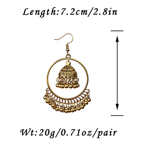 Pendientes colgantes de campana pequeña de plata boho estilo exagerado para mujer antigua India - Imagen 9 de 12