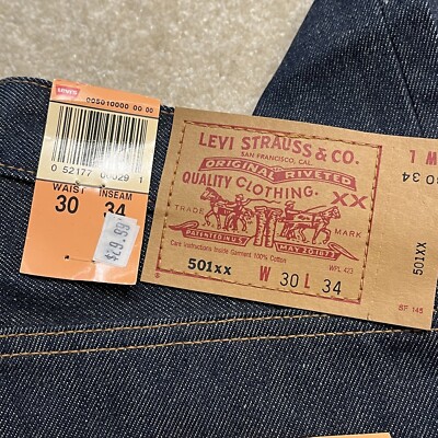 NEW VINTAGE Levis 501 XX Jeans Mens 30x34 Denim Dark Button Fly