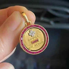 14k Yellow Gold Plated 2Ct Baguette Ruby Lab-Created Border medal AUGIS Pendant