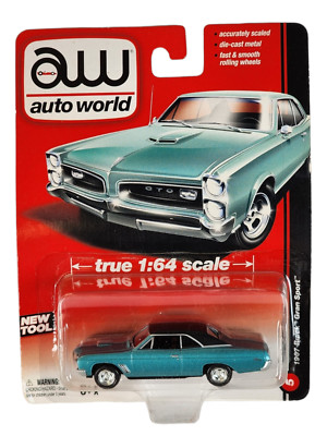 AW Auto World 1967 Blue Buick Gran Sport #5 Black Top 1/64 Model Car