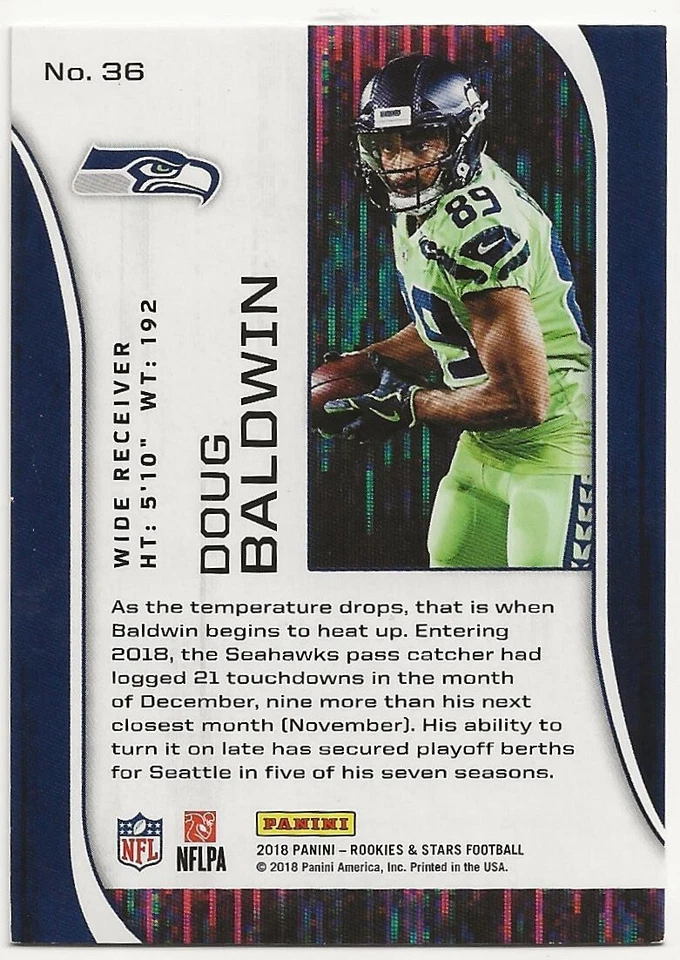 2018 Panini Rookies & Stars Longevity Doug Baldwin 54/75 #36 - Image 2 of 2