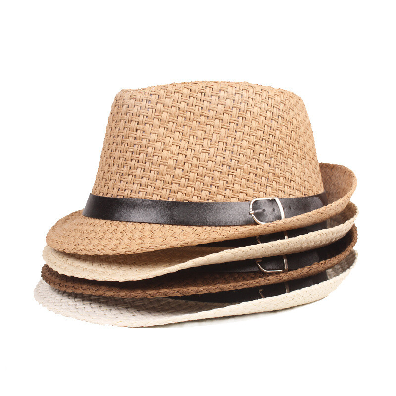Men Solid Fedora Panama Jazz Straw Hat Summer Black Band  display picture 1
