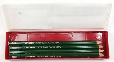 Vintage All Stabilo Schwan Green Pencils Set Of 4 With Case 1970s