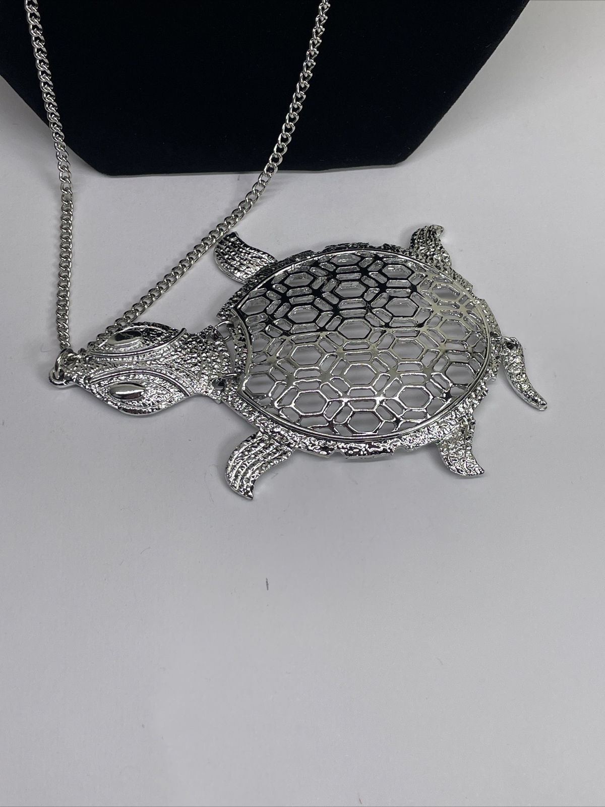 Silver Plated Large Solid Turtle Necklace Pendant… - image 4