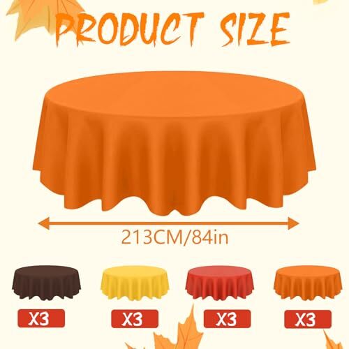 12 Pcs Fall Plastic Tablecloths, Disposable Round Autumn Table Cover 84