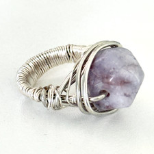 Ladies Genuine Amethyst Artisan Wire Wrapped Chunky Silver Tone Ring Size 5