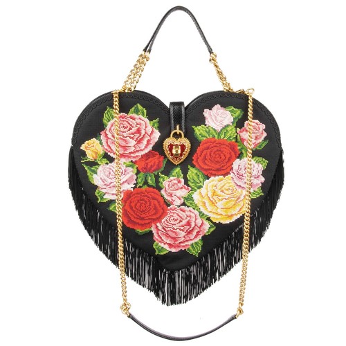 Dolce \u0026 Gabbana Grande Uncinetto Borsa My Heart Rose Logo Ricamo Nero 09798  | eBay