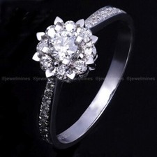 White Moissanite 2.40Ct Round Cut Halo Engagement Ring White Gold Over Size 5.5