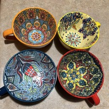 Boho Ceramic Coffee Mug Set of 4