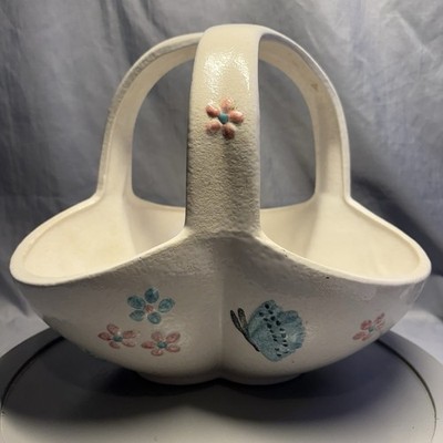 Vtg Hull Pottery Butterflies  11-1/2'' Ceramic  Basket 1956 Triple Handle Easter