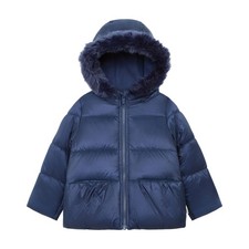 Girls Winter Coat Puffer Jacket Faux Fur Trimmed Hood Kids Warm Outerwear