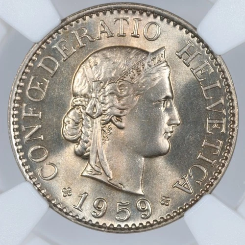 1959-B Switzerland 10 Rappen - NGC MS67