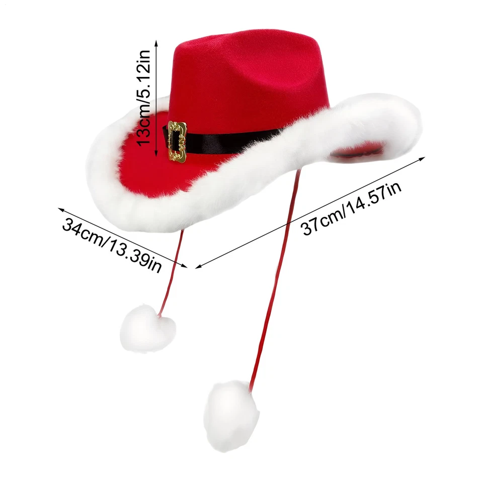 Christmas Red Cowboy Hat With White Plush Trim For Party Holiday Photo Props - Image 2 of 4