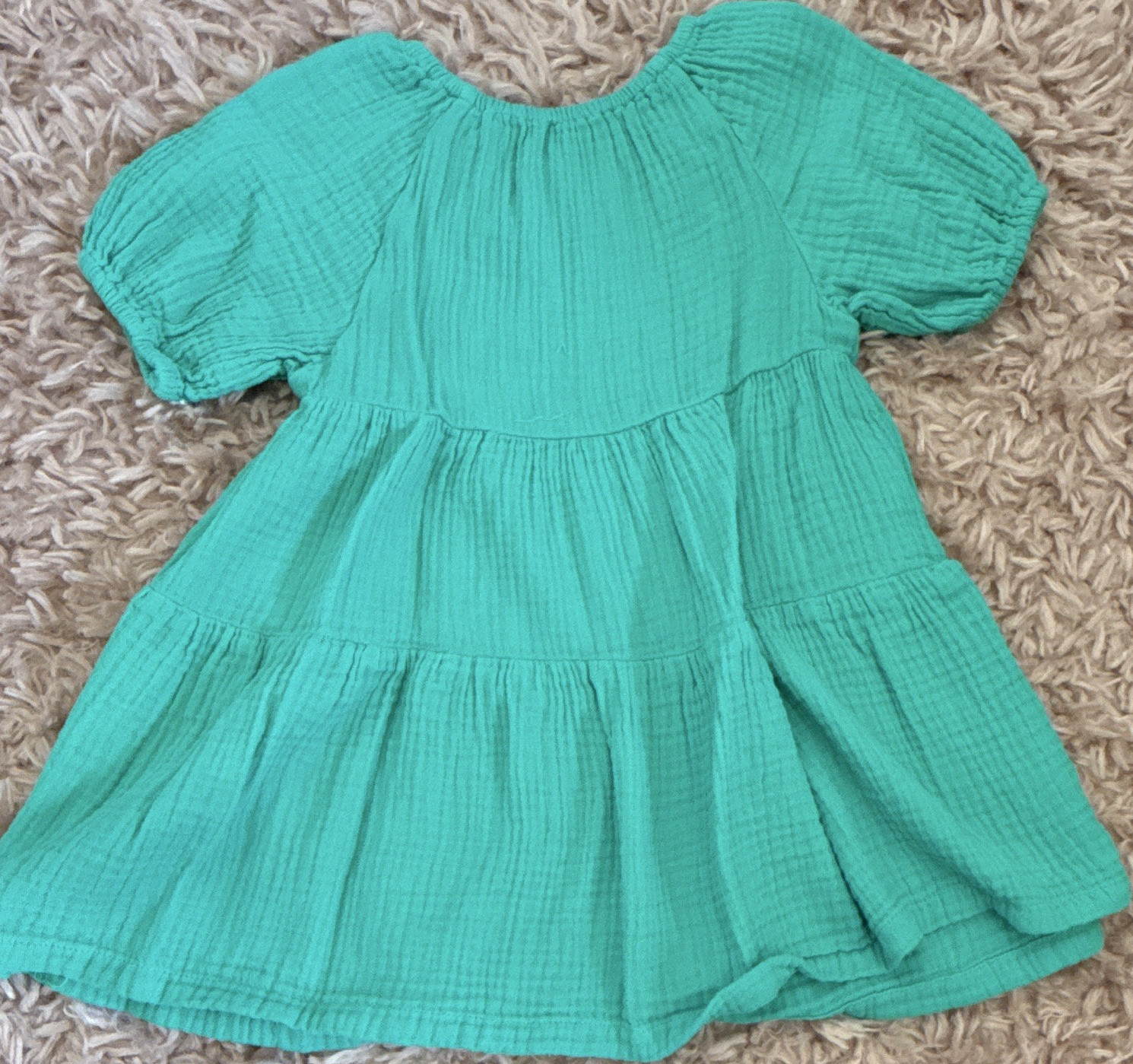 Wonder Nation Girls Green Muslin Cotton Puff Sleeve Dress Size 2T