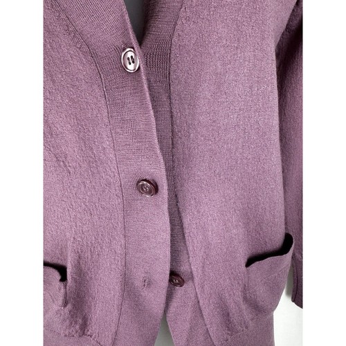 J.Crew Merino Wool Cardigan M Purple Button Front Pockets Cabincore Chic 57-23 - Picture 9 of 16