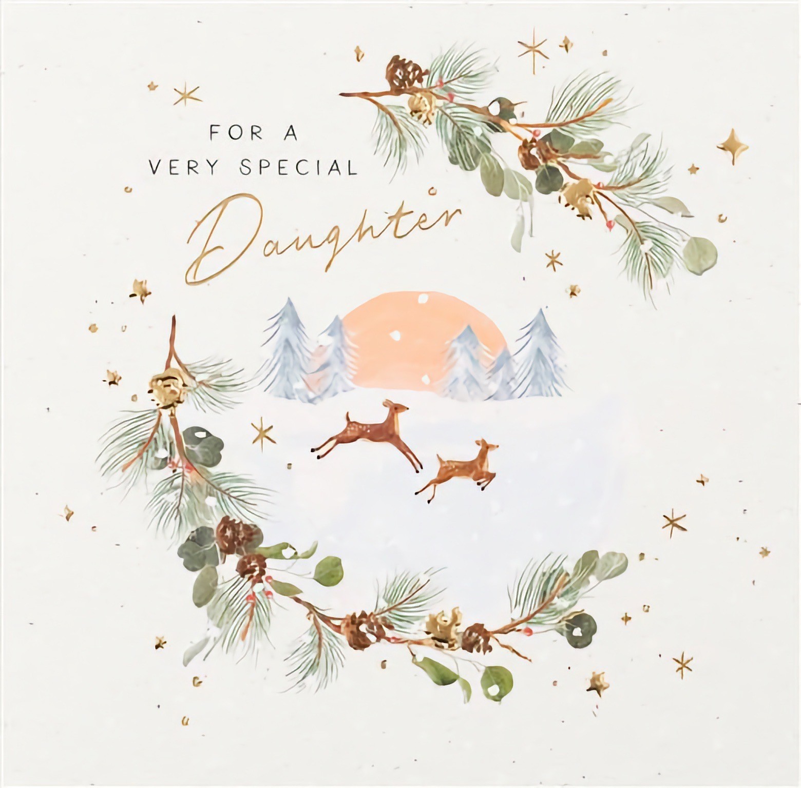 For A Very Special Daughter Christmas Card Deer Winter Snow Scene FREE P&P